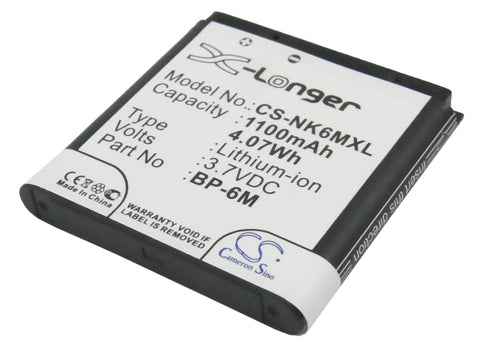 Nokia 3250,3250 XpressMusic,6151,6233,6234,6280,6288,9300,9300i,N73,N73 Music Edition,N77,N93; P/N:BP-6M Battery