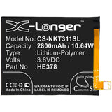 New Replacement 2800mAh Battery for Nokia 3.1A,TA1140,TA1141; P/N:HE378